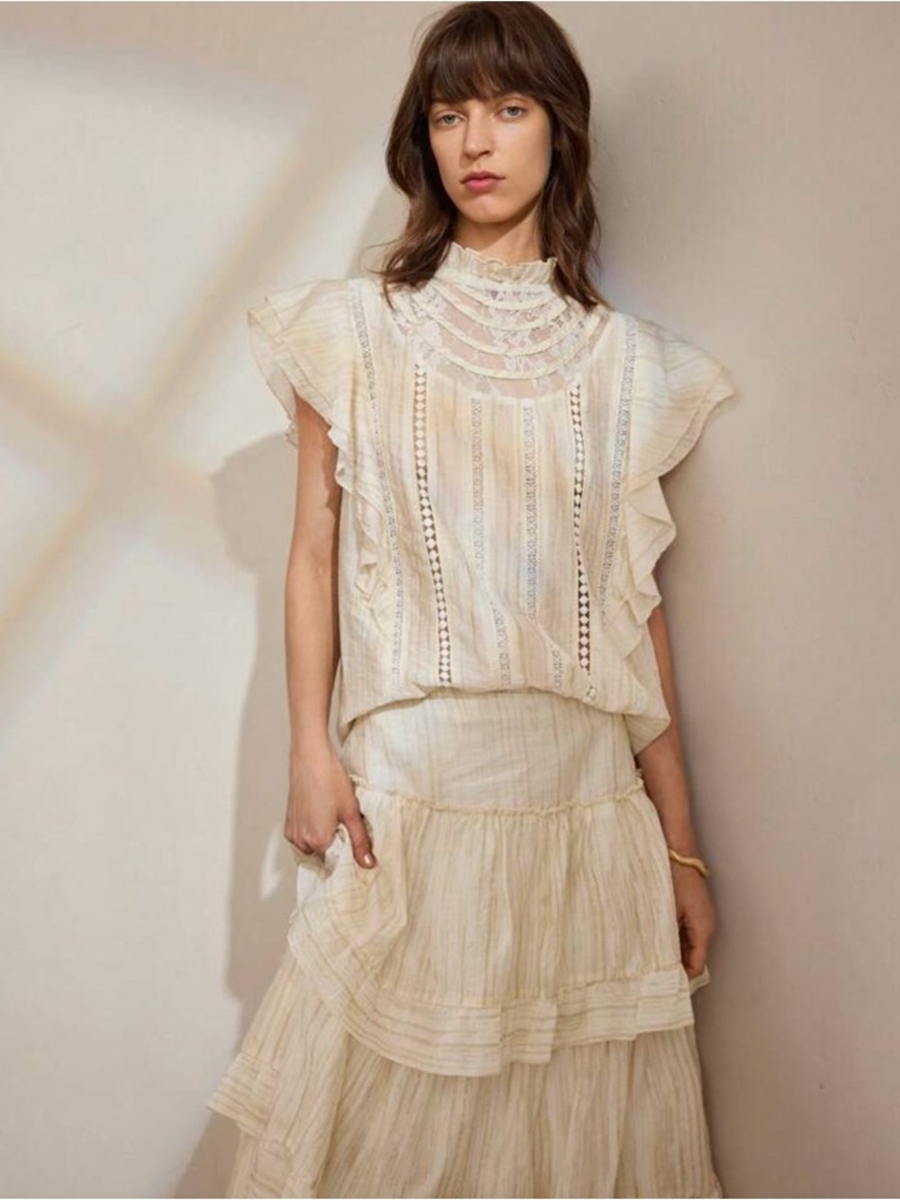Women's Tiered Boho Maxi Skirt and top in Cream - Picture 2 of 5